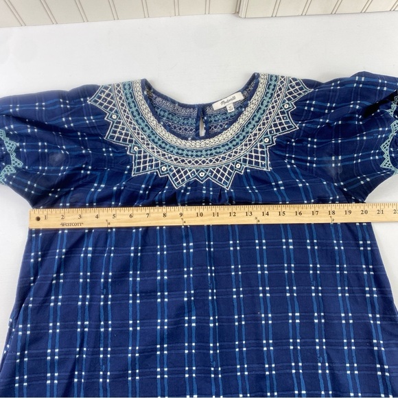 Madewell Embroidered Puff-Sleeve Babydoll Dress in Indigo Plaid Size XS - Picture 10 of 13